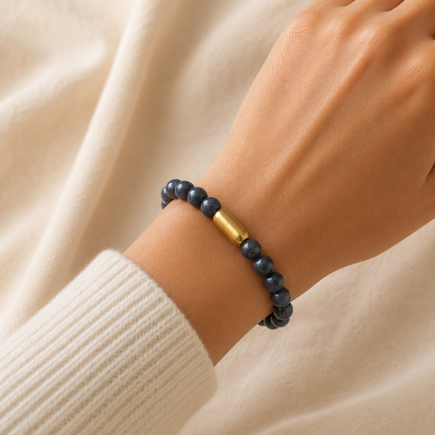 Natural Blue Sapphire Stone Bracelet With Magnet Lock