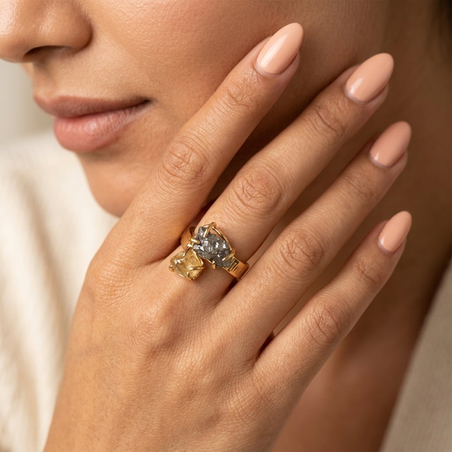 Raw Pyrite and Citrine  Statement Ring
